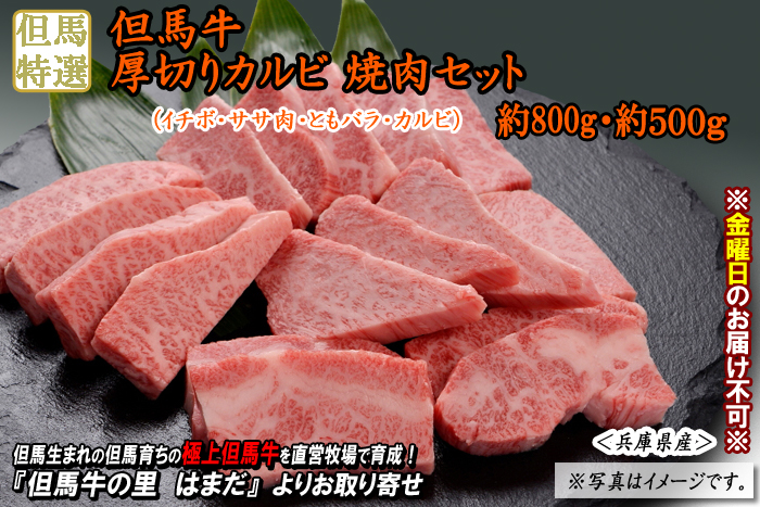但馬牛 厚切りカルビ焼肉セット 約800g・約500g(イチボ・ササ肉・ともバラ・カルビ)<兵庫県産>