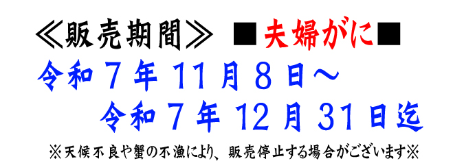 【夫婦がに(松葉・セコがに)】販売期間:令和7年11月8日~令和7年12月31日迄