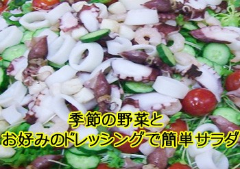 季節の野菜とお好みのドレッシングで簡単サラダ