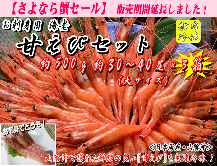 甘えび（船内冷凍）＜日本海産・山陰沖＞　約500g