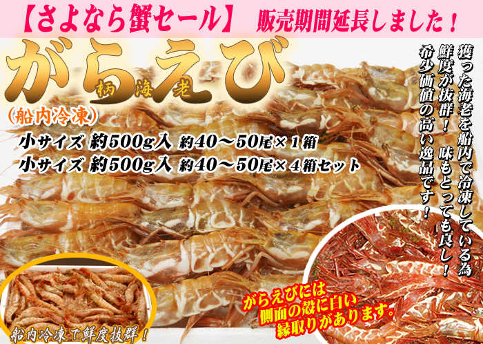 [船内冷凍]がらえび　小サイズ　約40～50尾（約500g）1箱・4箱セット＜日本海産・山陰沖＞