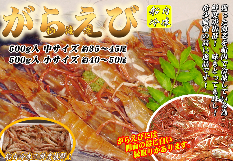 [船内冷凍]がらえび　中サイズ　約35～45尾・小サイズ　約40～50尾（約500g）＜日本海産・山陰沖＞