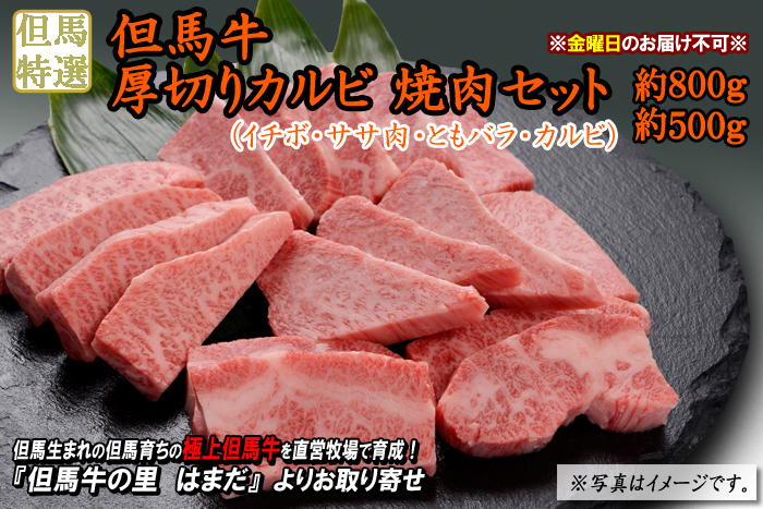 但馬牛　厚切りカルビ焼肉セット　約800g・約500g（イチボ・ササ肉・ともバラ・カルビ）＜兵庫県産＞