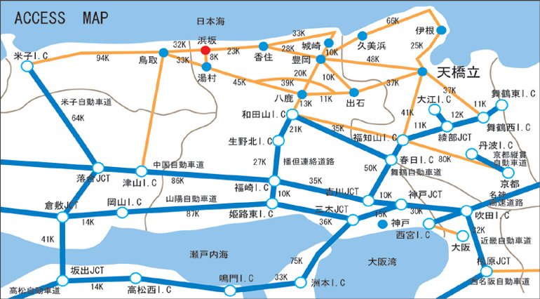 広域マップ（おおよその距離が記載されております）